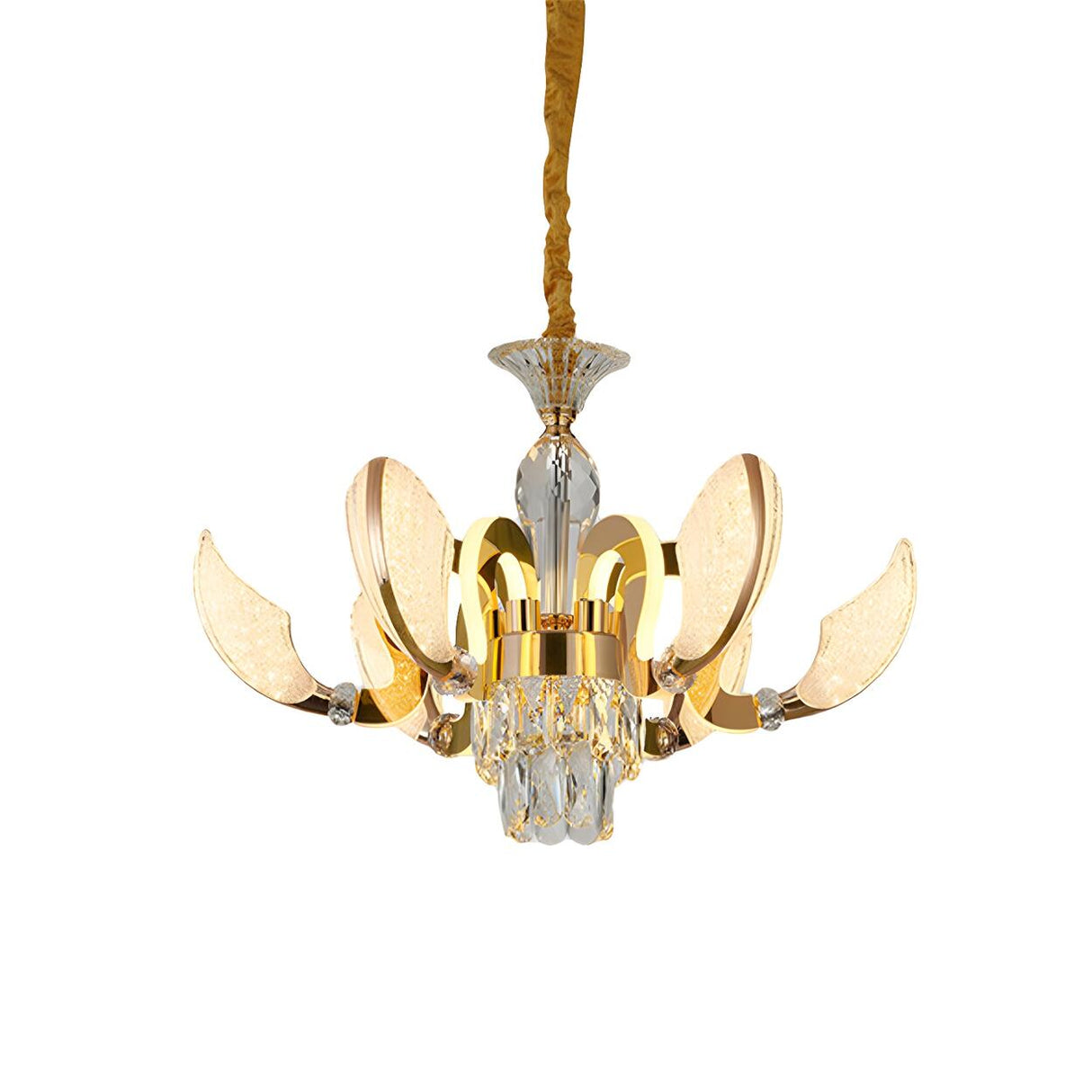 Modern Artistic Gold Crystal Petal Round Pendant Chandelier Image - 2