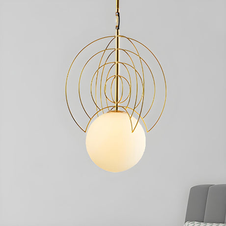 Modern Artistic Gold Geometric Milk Glass Orb Pendant Light Image - 1