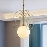 Modern Artistic Gold Geometric Milk Glass Orb Pendant Light Image - 2