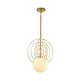 Modern Artistic Gold Geometric Milk Glass Orb Pendant Light Image - 3