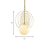 Modern Artistic Gold Geometric Milk Glass Orb Pendant Light #size