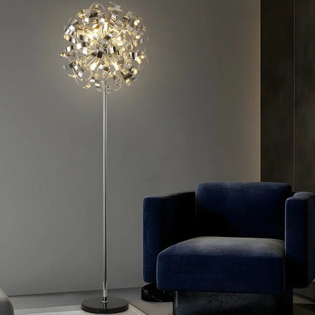 Modern Artistic Sliver Ribbon Globe Metal Floor Lamp Image - 1