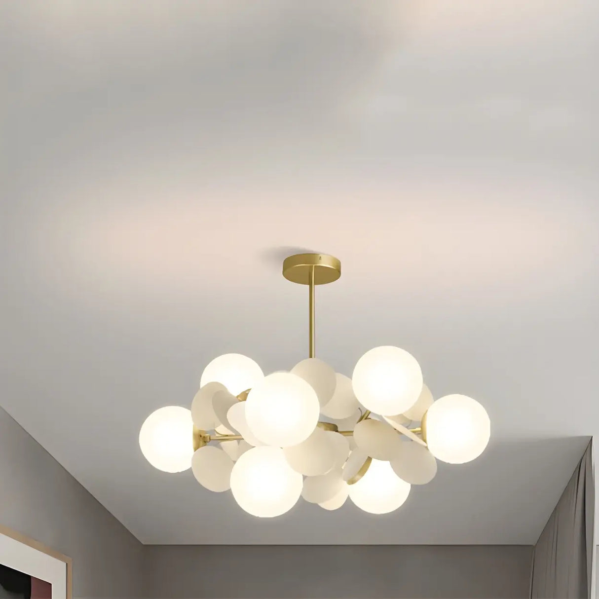 Modern Artistic Sphere Living Room Gold Chandelier Image - 14