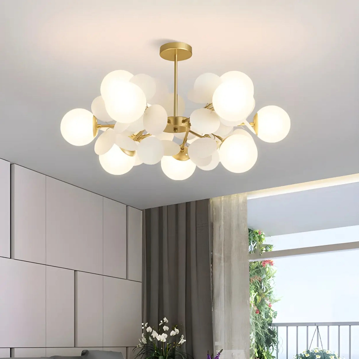 Modern Artistic Sphere Living Room Gold Chandelier Image - 15