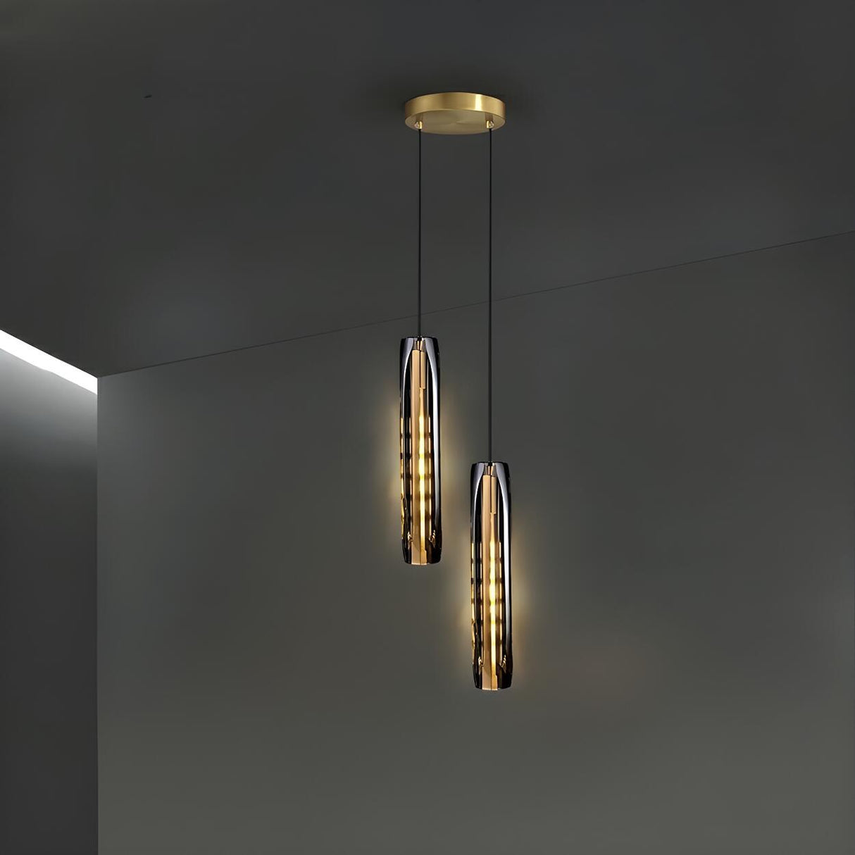 Modern Balck Cylinder Crystal Dining Room Pendant Light Image - 12