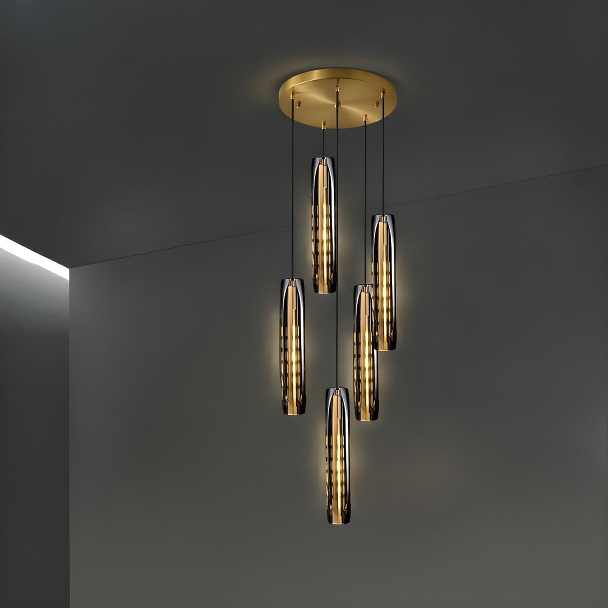 Modern Balck Cylinder Crystal Dining Room Pendant Light Image - 18