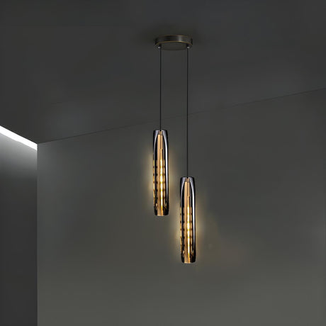 Modern Balck Cylinder Crystal Dining Room Pendant Light Image - 2