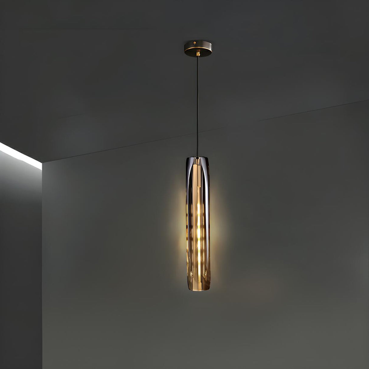 Modern Balck Cylinder Crystal Dining Room Pendant Light Image - 3