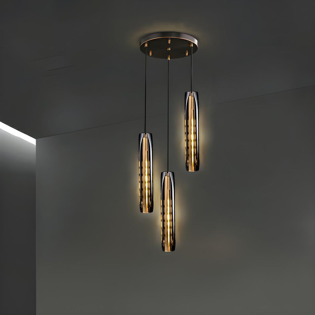 Modern Balck Cylinder Crystal Dining Room Pendant Light Image - 5