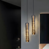 Modern Balck Cylinder Crystal Dining Room Pendant Light Image - 8