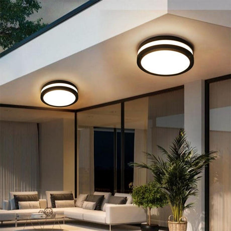 Modern Balcony Black Drum LED Flush Mount Ceiling Light Image - 1