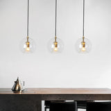 Modern Ball Clear Glass Pendant Light Gold Fixture Image - 2