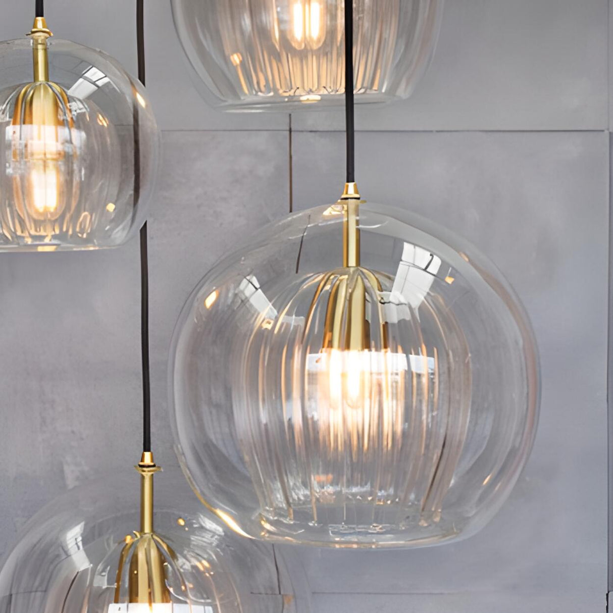 Modern Ball Clear Glass Pendant Light Gold Fixture Image - 6