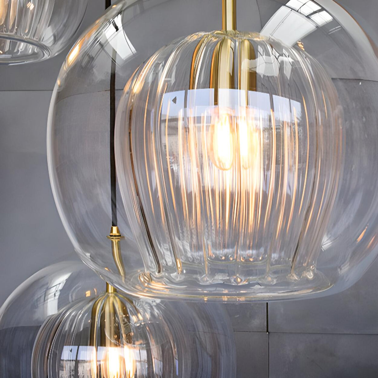 Modern Ball Clear Glass Pendant Light Gold Fixture Image - 7