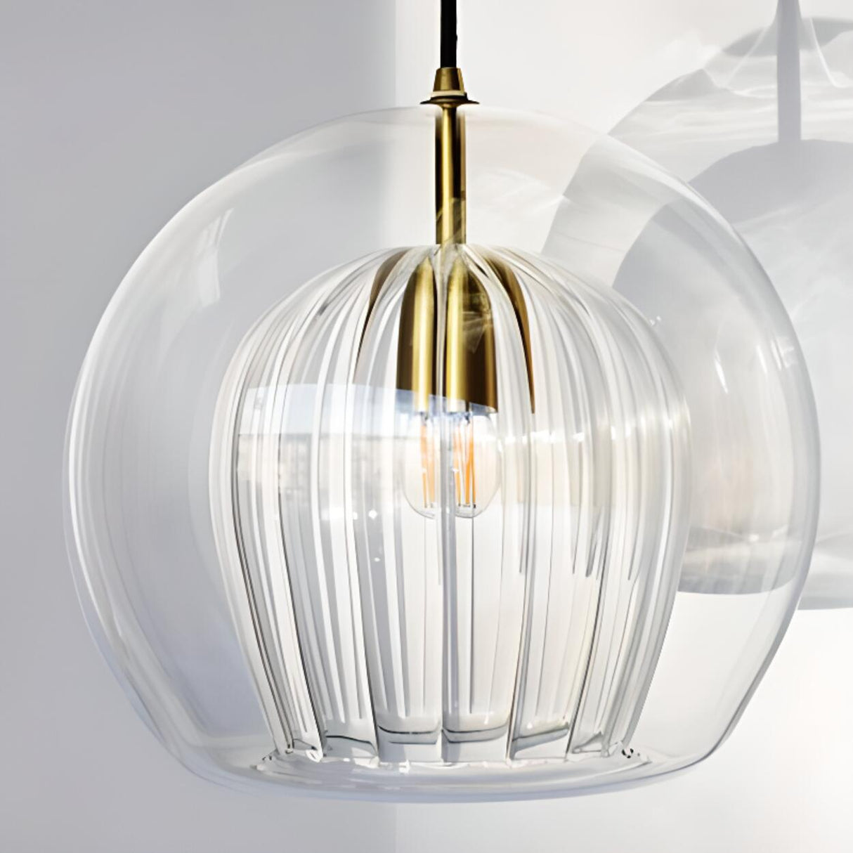 Modern Ball Clear Glass Pendant Light Gold Fixture Image - 8