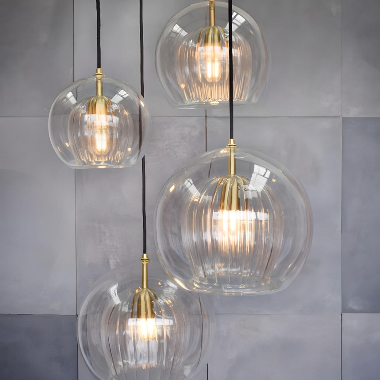 Modern Ball Clear Glass Pendant Light Gold Fixture Image - 9