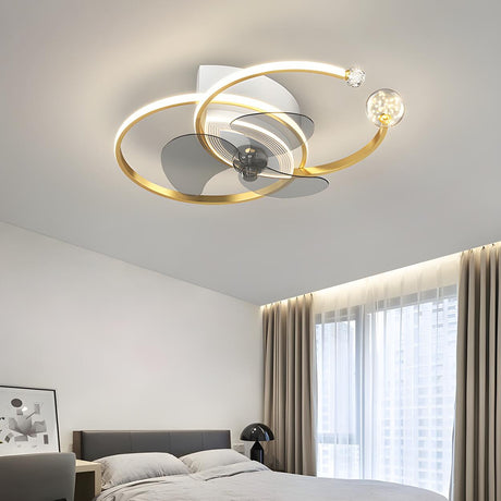 Modern Ball Decor Metal Double Ring Ceiling Fan Light Image - 1