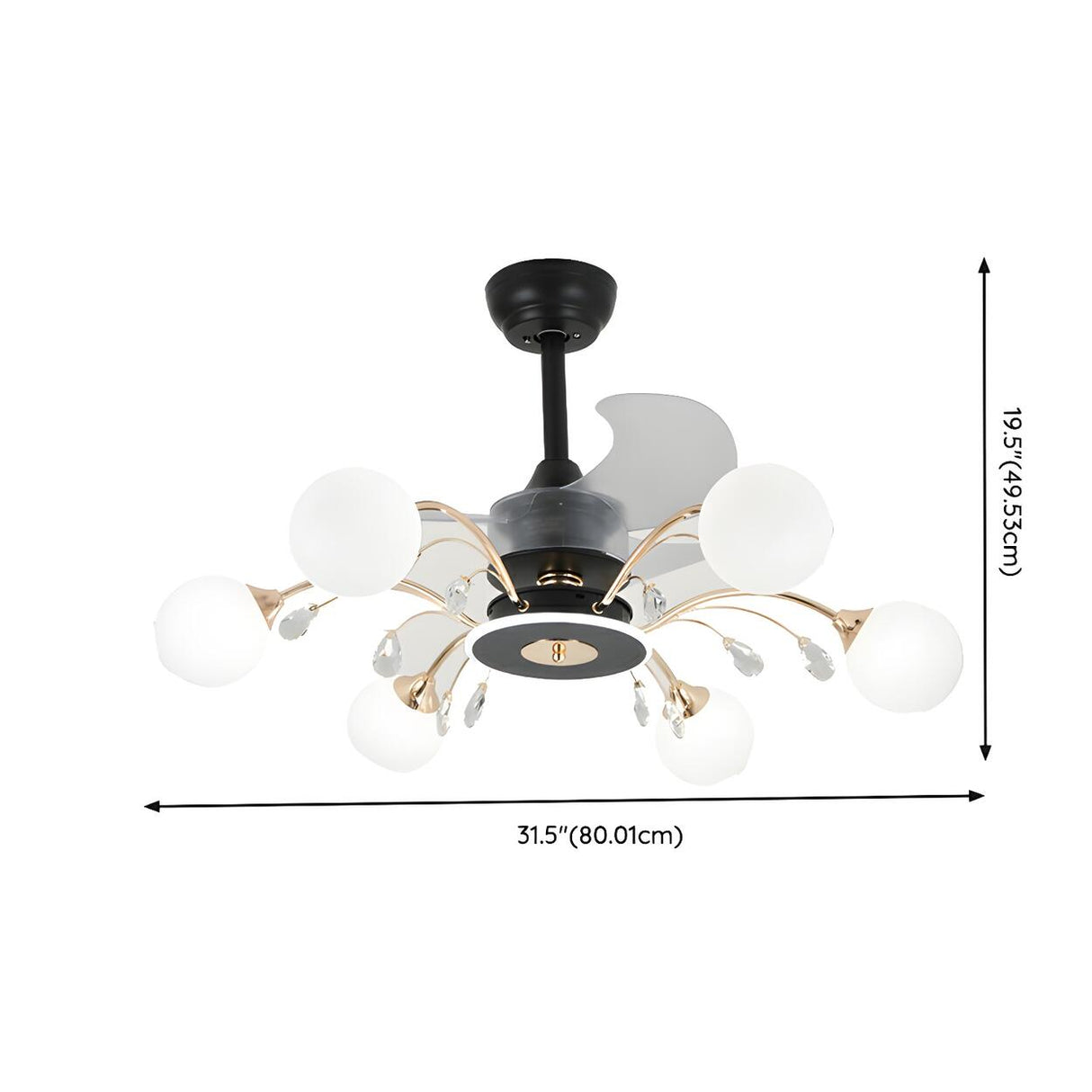 Modern Ball-Shade Chandelier Fan with Multi-Light 