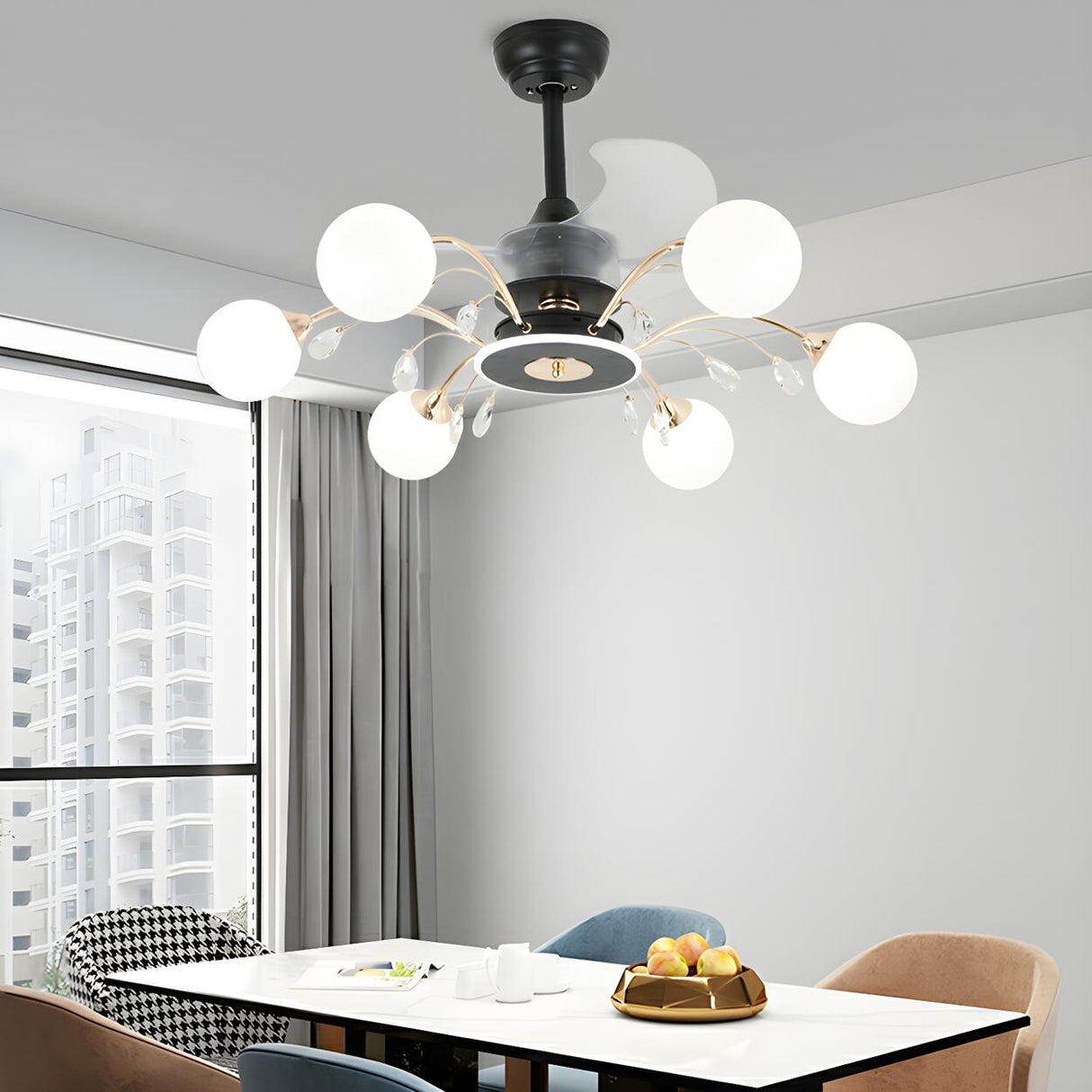 Modern Ball-Shade Chandelier Fan with Multi-Light Image - 4