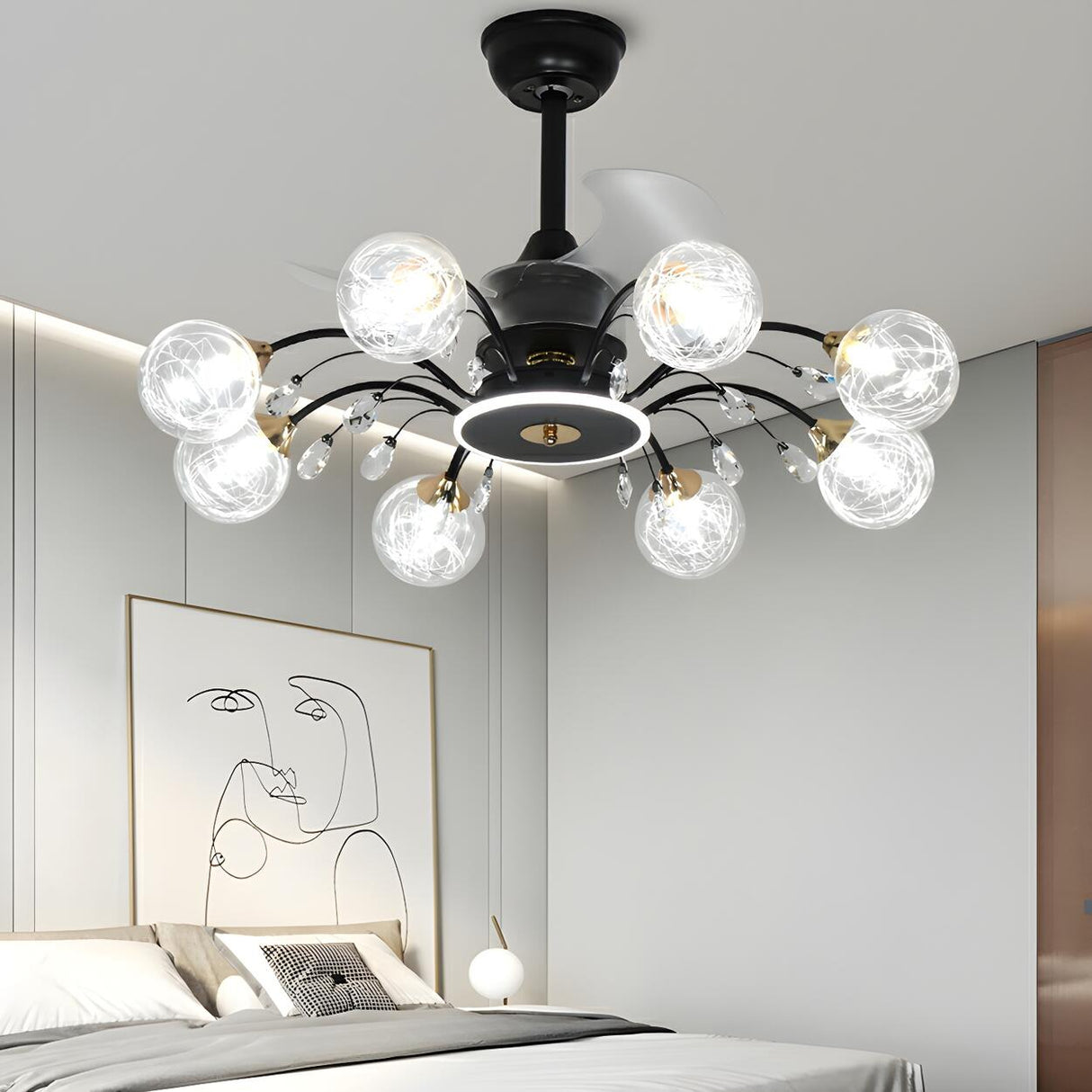 Modern Ball-Shade Chandelier Fan with Multi-Light Image - 5