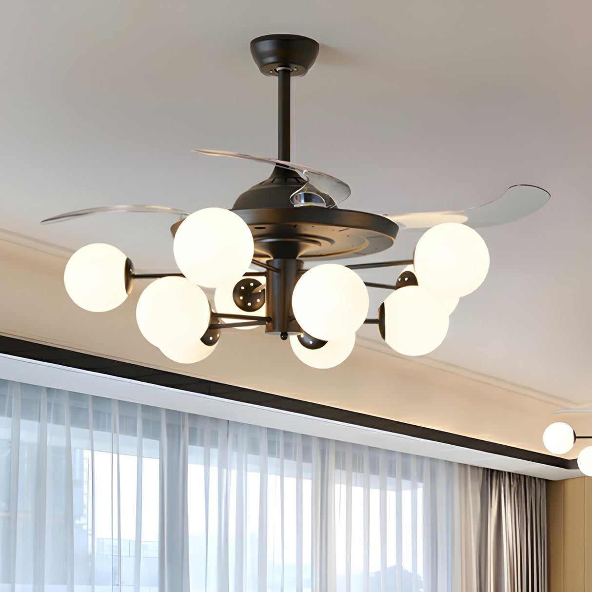 Modern Ball Shades Sputnik Chandelier Fan with Lights Image - 4