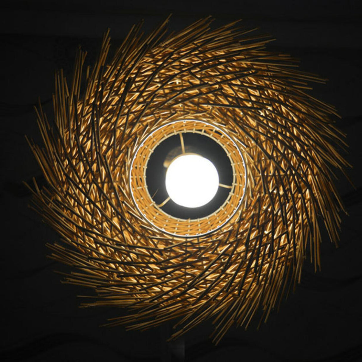 Modern Bamboo Wood Drum Pendant Light Adjustable Height Image - 13