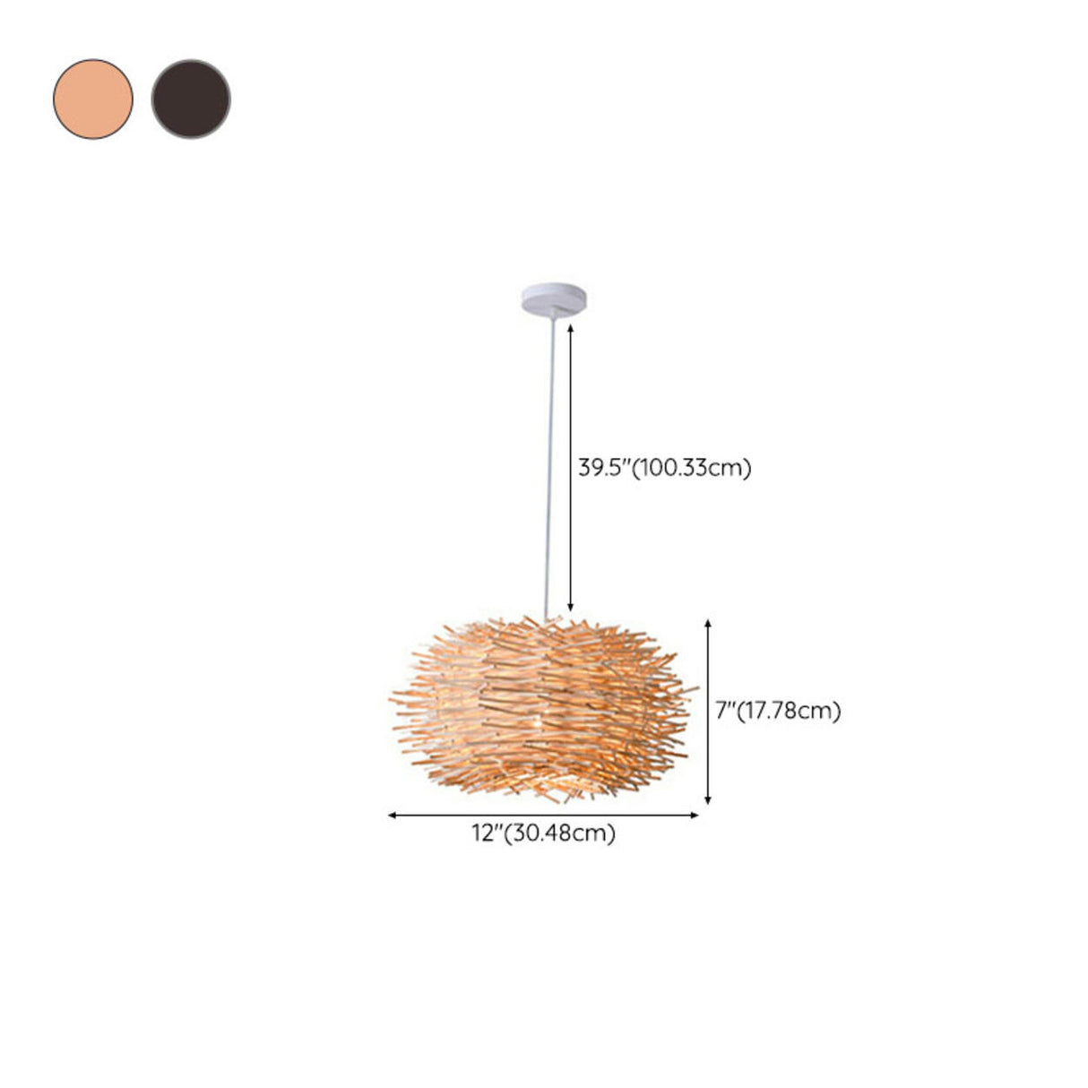 Modern Bamboo Wood Drum Pendant Light Adjustable Height 