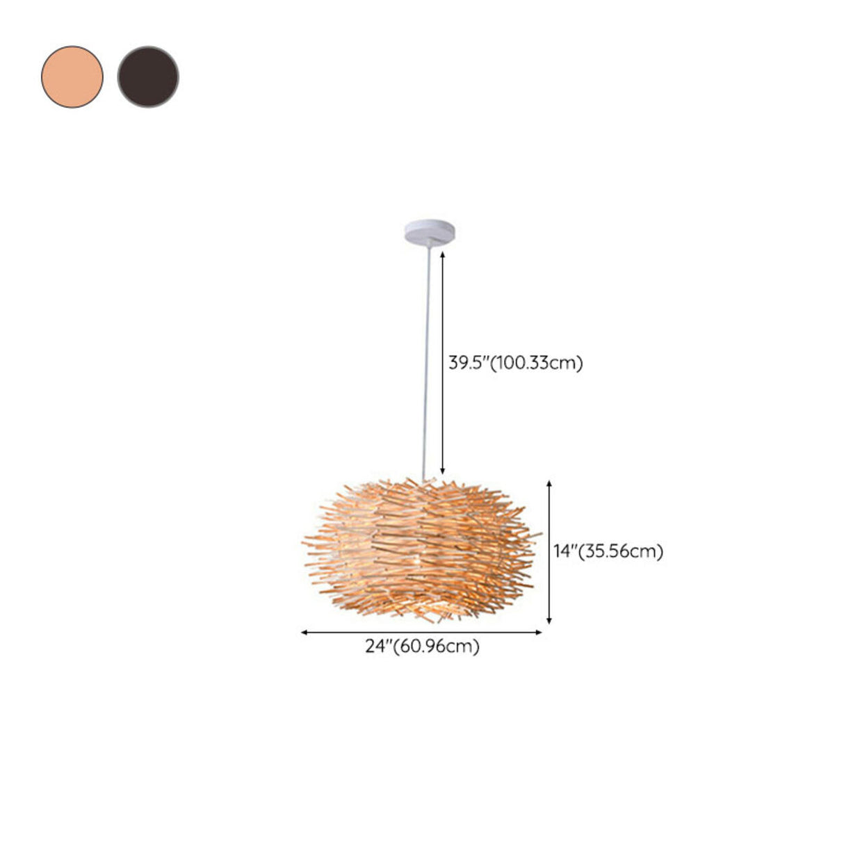 Modern Bamboo Wood Drum Pendant Light Adjustable Height Image - 20