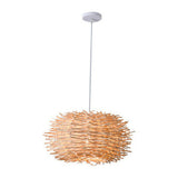 Modern Bamboo Wood Drum Pendant Light Adjustable Height Image - 5