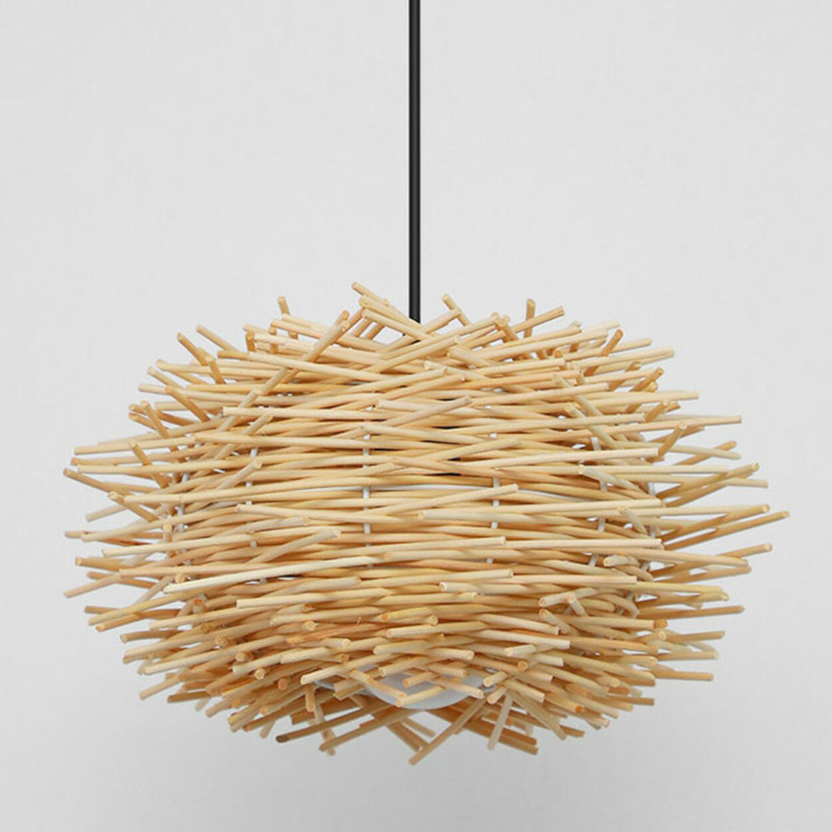 Modern Bamboo Wood Drum Pendant Light Adjustable Height Image - 6