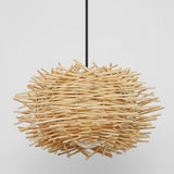 Modern Bamboo Wood Drum Pendant Light Adjustable Height Image - 6