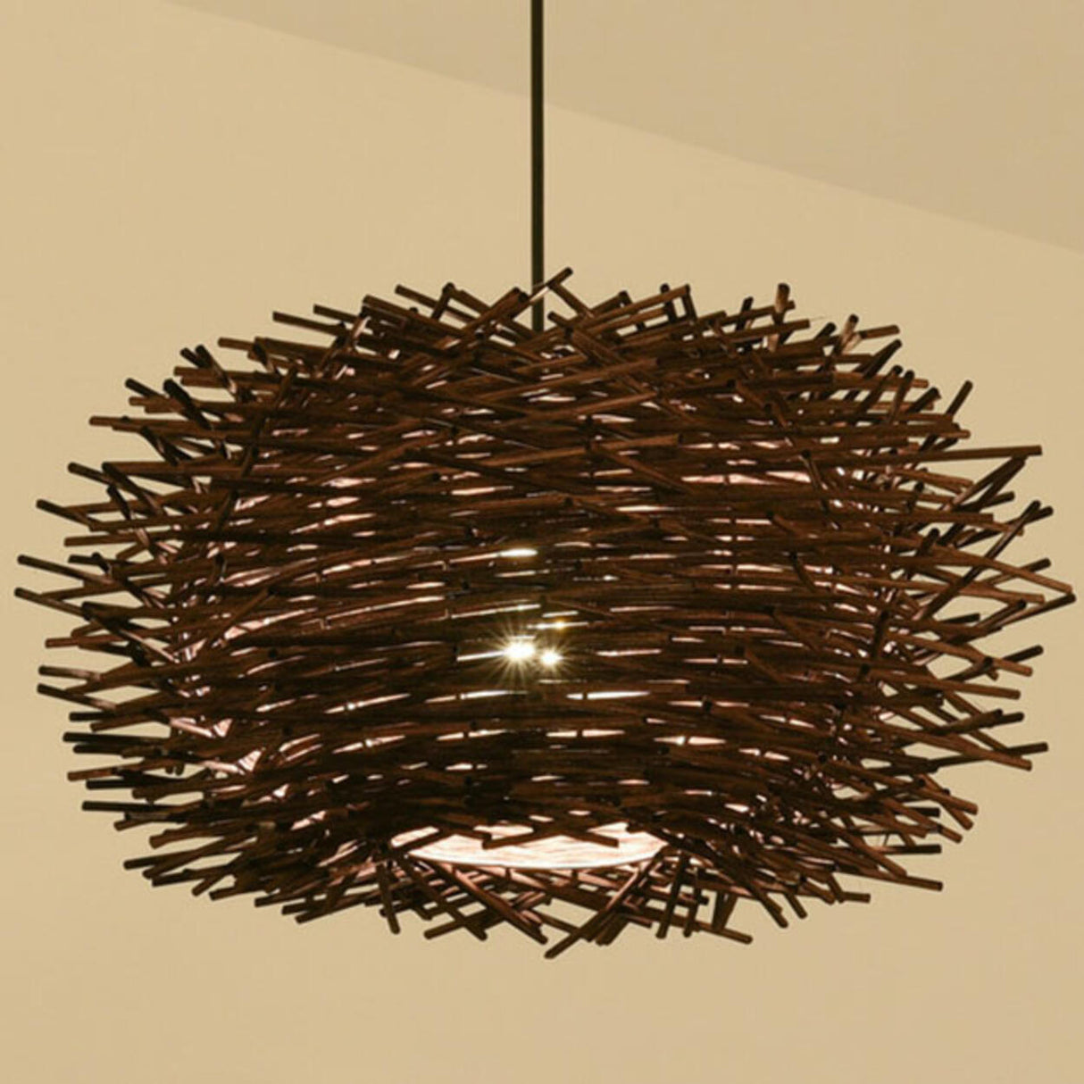 Modern Bamboo Wood Drum Pendant Light Adjustable Height Image - 8