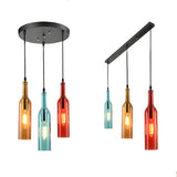 Modern Bar Colorful Glass Bottle Round Linear Pendant Light Image - 1