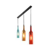 Modern Bar Colorful Glass Bottle Round Linear Pendant Light Image - 2