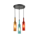 Modern Bar Colorful Glass Bottle Round Linear Pendant Light Image - 3