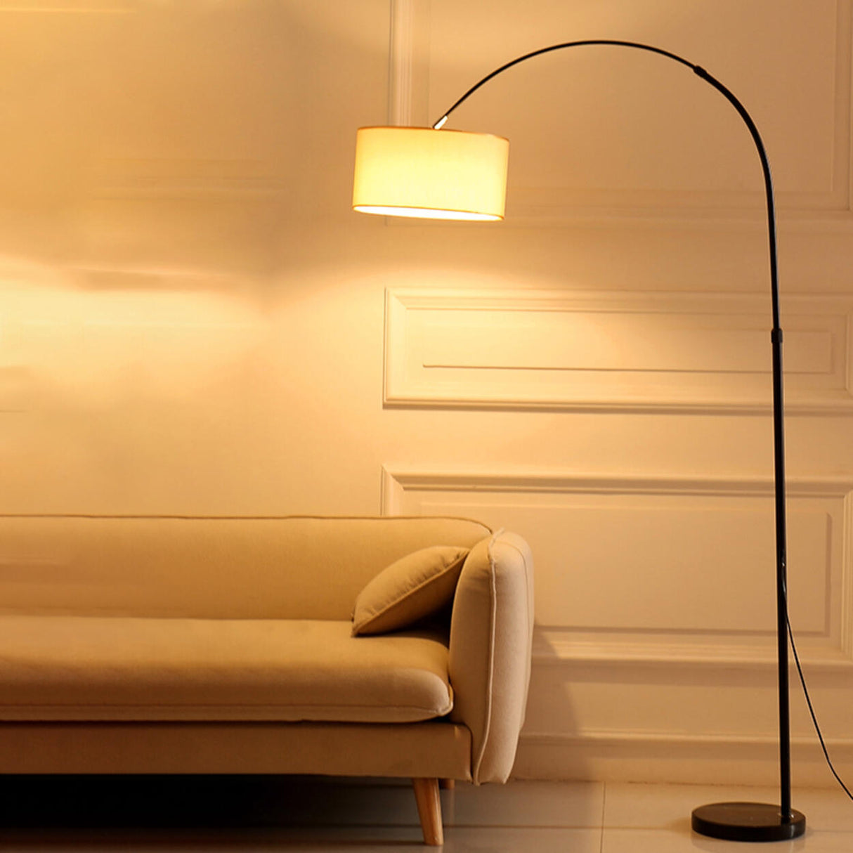 Modern Barrel Metal Arced Adjustable Floor Lamp Image - 9