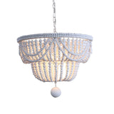 Bohemian White Beaded 2 Tiers Solid Wood Chandelier Image - 5