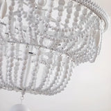 Bohemian White Beaded 2 Tiers Solid Wood Chandelier Image - 6