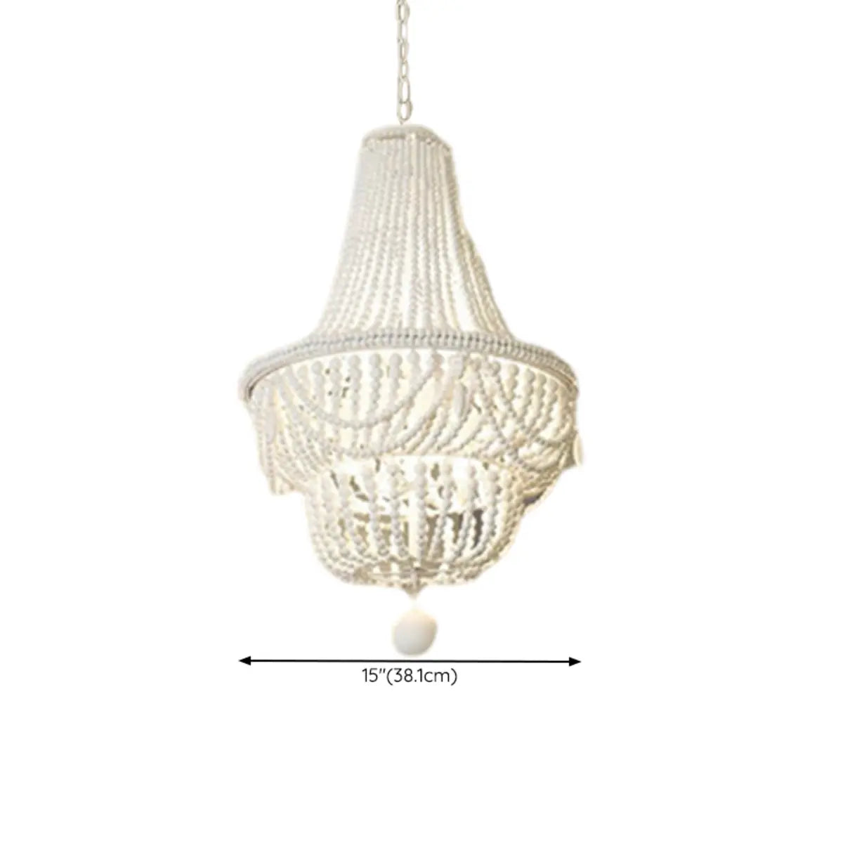 Bohemian White Beaded 2 Tiers Solid Wood Chandelier 