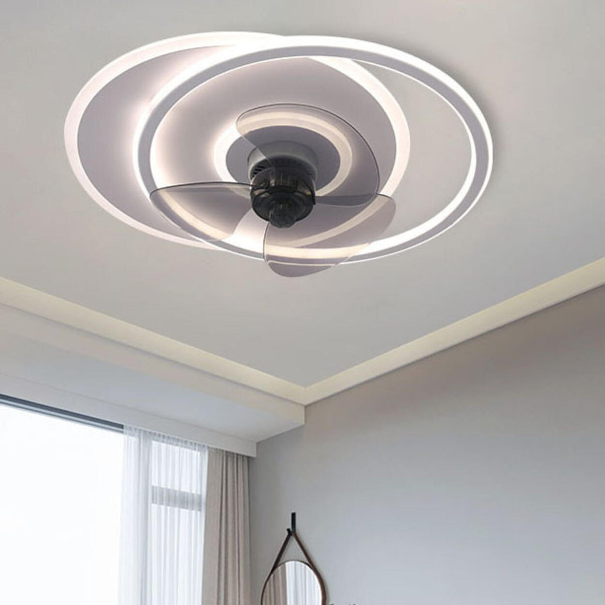 Modern Bedroom 3 Blades Round LED Ceiling Fan Light Image - 1