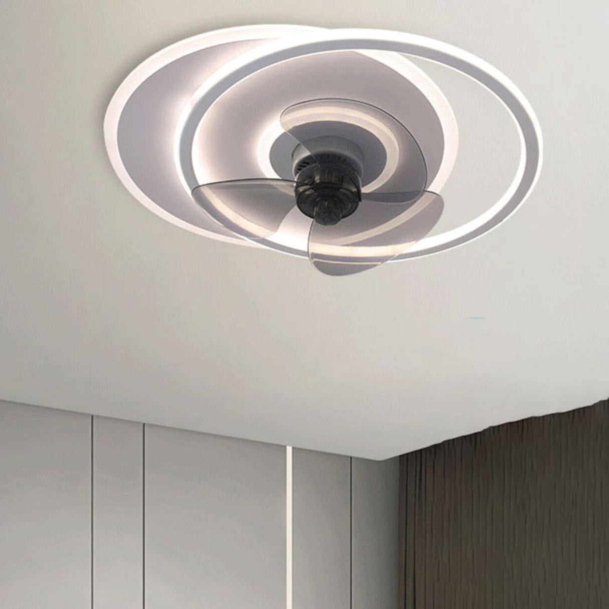 Modern Bedroom 3 Blades Round LED Ceiling Fan Light Image - 3