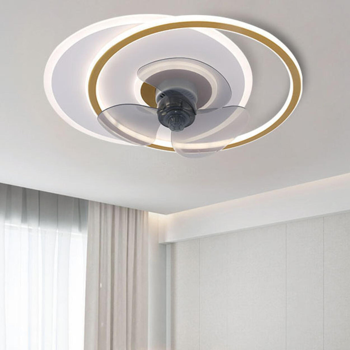 Modern Bedroom 3 Blades Round LED Ceiling Fan Light Image - 4