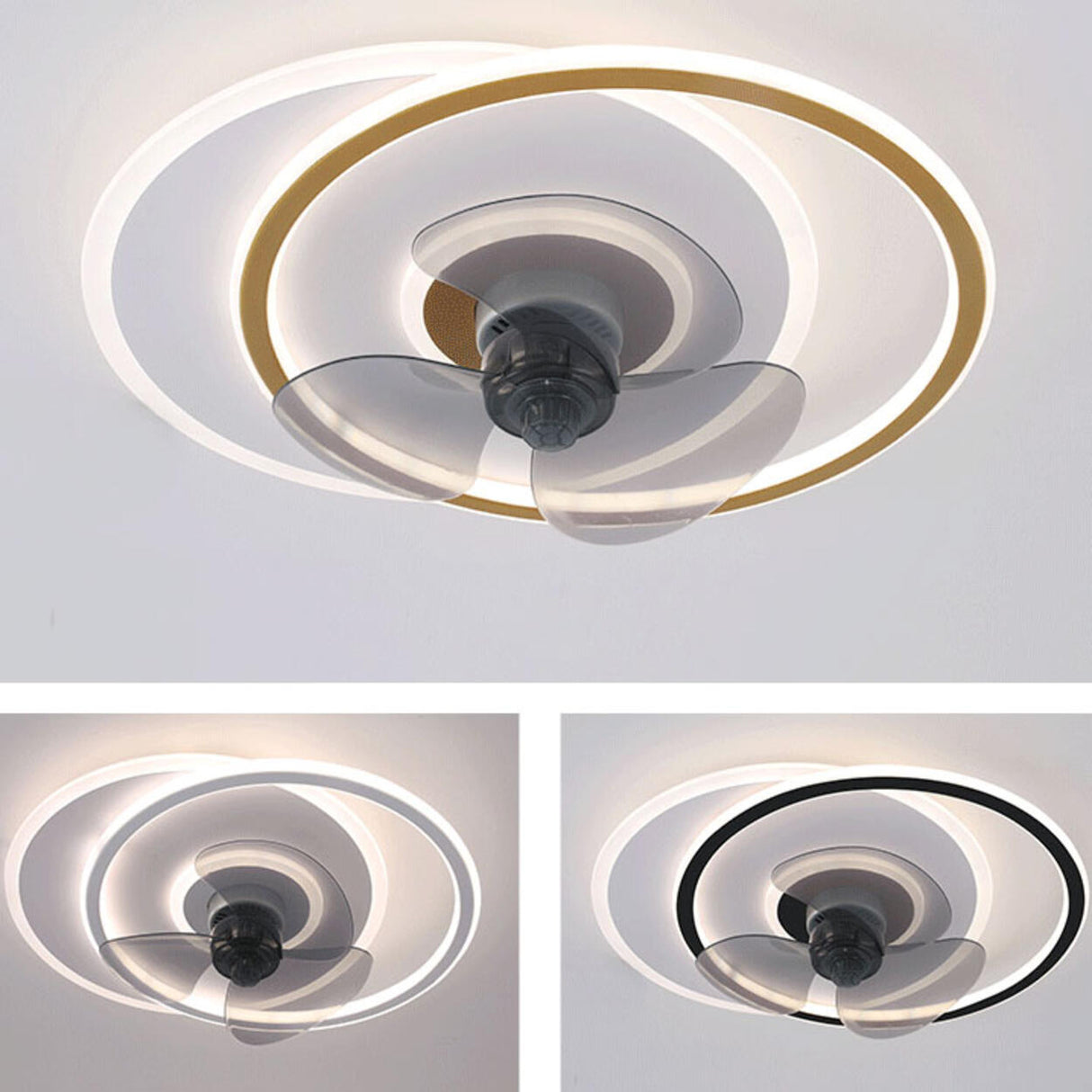 Modern Bedroom 3 Blades Round LED Ceiling Fan Light Image - 6