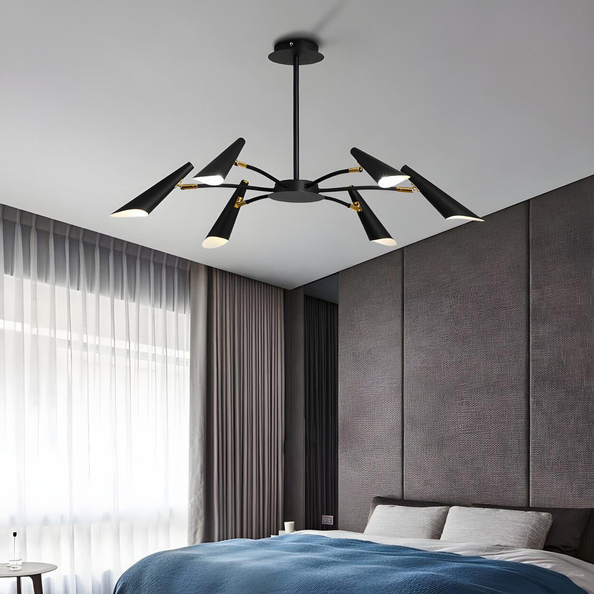 Modern Bedroom Angular Cone Spider Branch Chandelier Image - 1