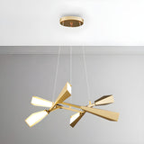 Modern Bedroom Angular Gold Metal Rectilinear Chandelier Image - 2