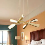 Modern Bedroom Angular Gold Metal Rectilinear Chandelier Image - 3