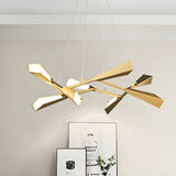 Modern Bedroom Angular Gold Metal Rectilinear Chandelier Image - 5