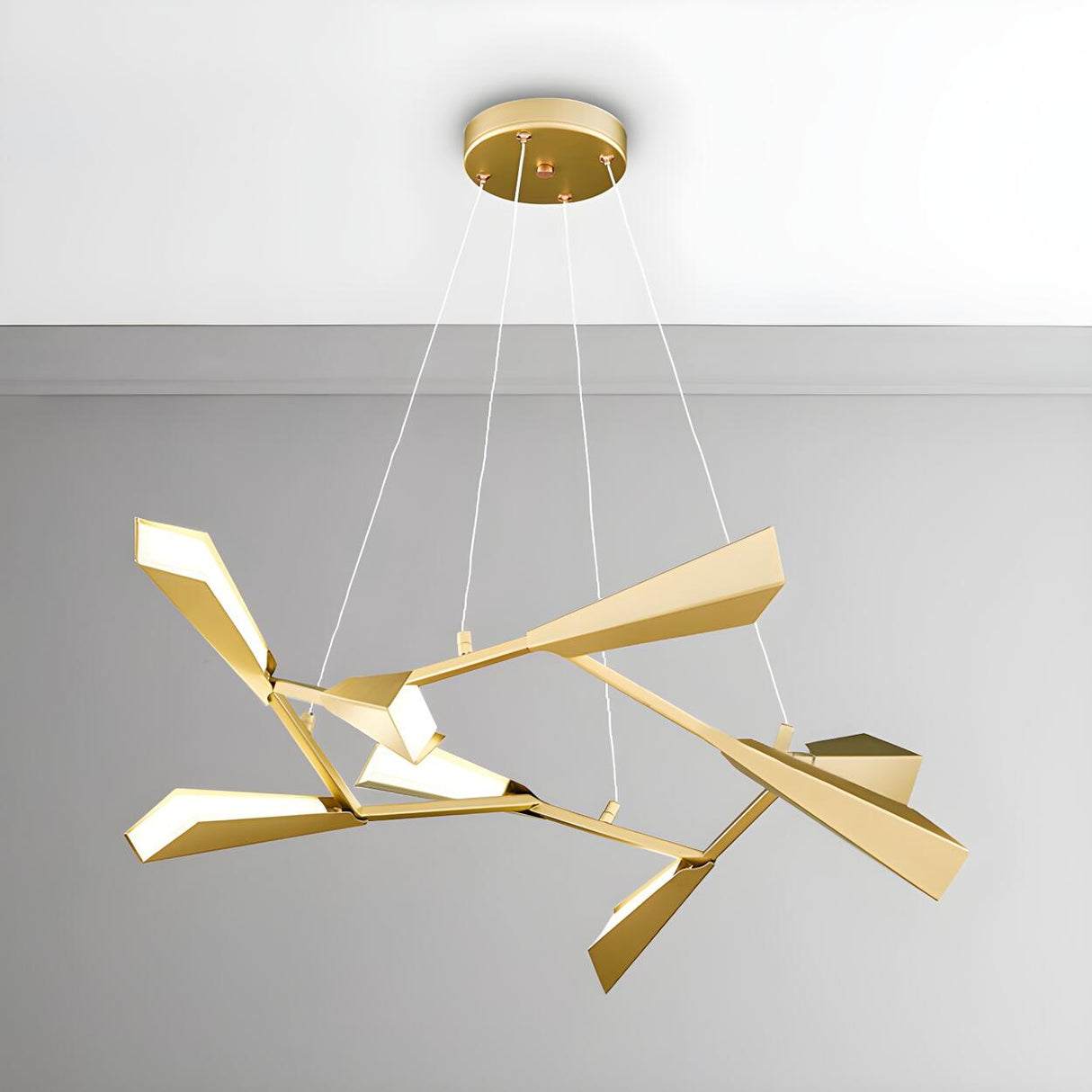 Modern Bedroom Angular Gold Metal Rectilinear Chandelier Image - 6