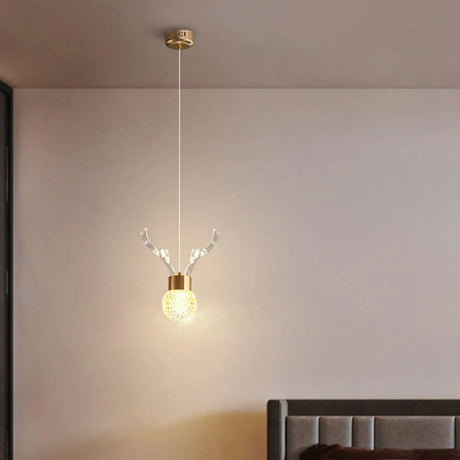 Modern Bedroom Antler Clear Crystal Pendant Light Image - 1