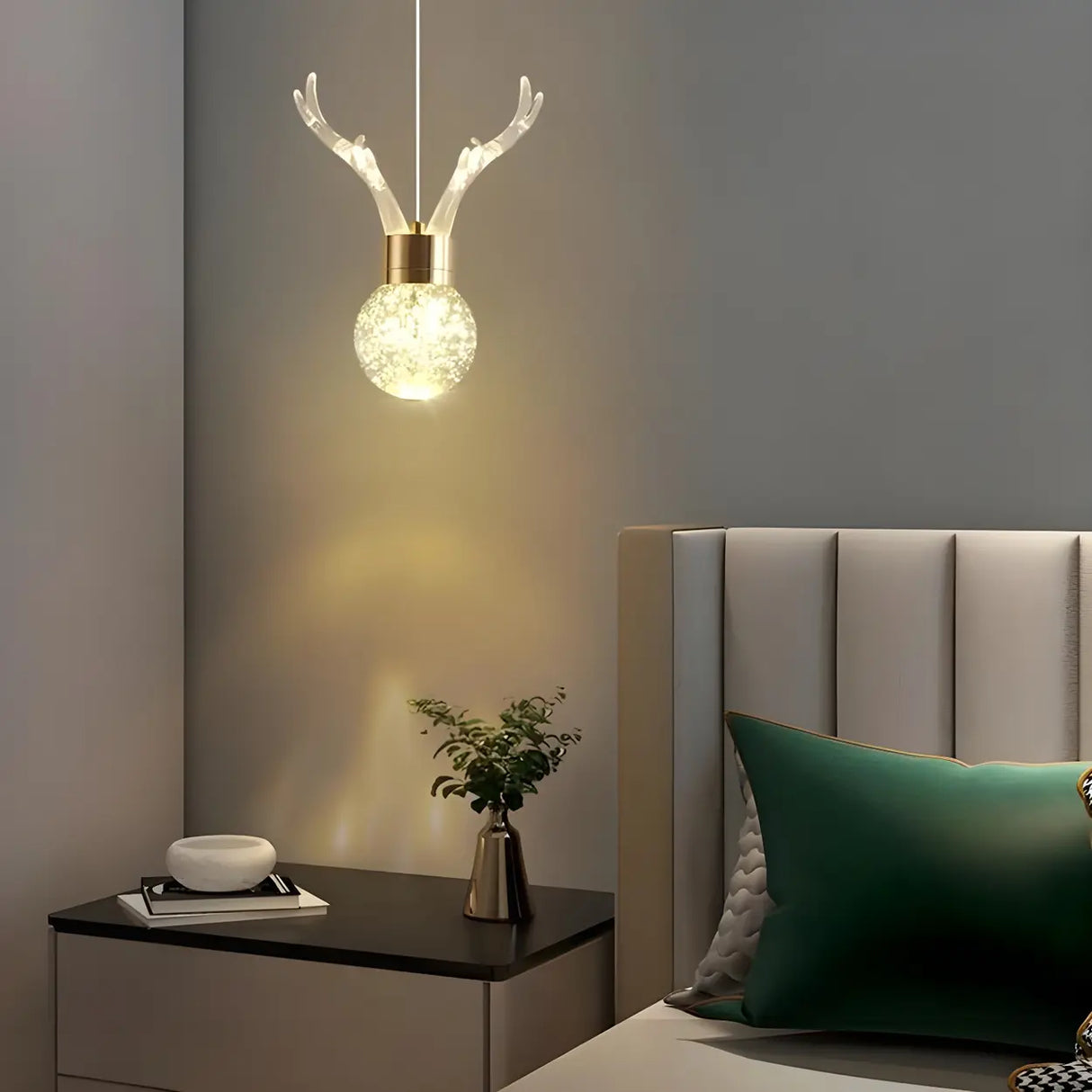 Modern Bedroom Antler Clear Crystal Pendant Light Image - 2